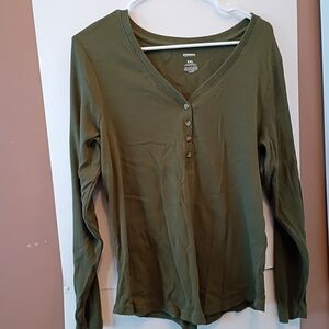 Sonoma Olive Button-Front Long Sleeve Tee